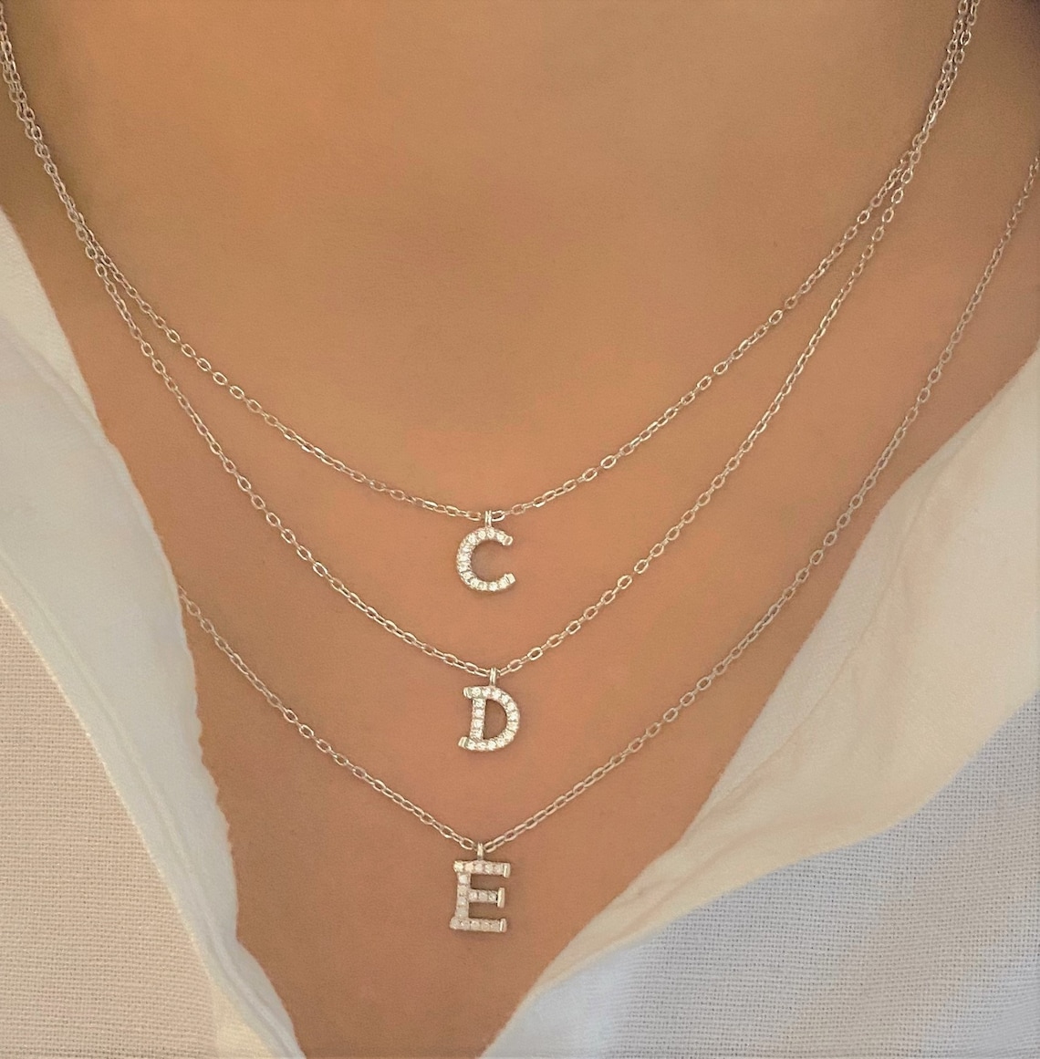 Initial C Necklace Sterling Silver Layered Initial | Etsy