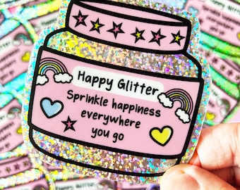 Happy Glitter Vinyl Glitter Sticker | Positive Affirmation