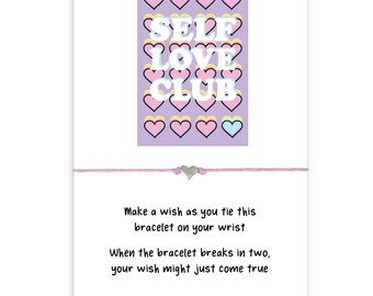 Self Love Club Wish Bracelet | Pink Gingham Check| Charm Bracelet | Affirmations | Positive Gift |  Best Friend Gift | Pink BraceletG