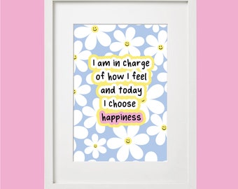 Choose Happiness Positive Wall Art | Happiness Print | Motivational Positive Quotes - Positive Poster | Wellbeing Print | Spring