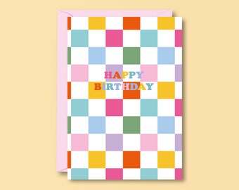 Happy Birthday Card | A6 greetings cards | Colourful Check Card