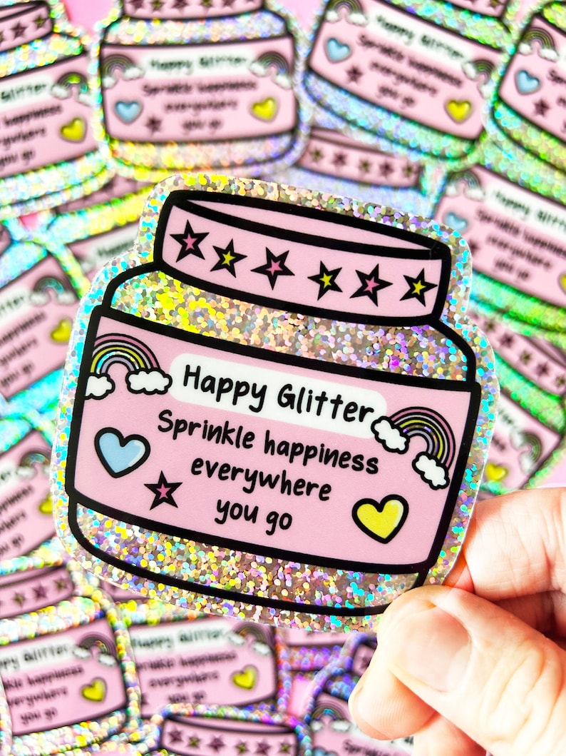 Happy Glitter Vinyl Glitter Sticker Positive Affirmation image 1