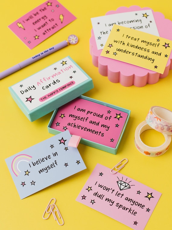 Daily Happiness Affirmation Cards | Positive Quote Cards | Motivational Cards | Girls Positivity Cards | Vision board | stocking filler