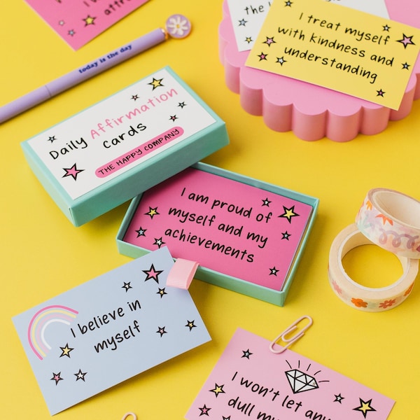 Tarjetas de afirmaciones de felicidad diaria / Tarjetas con citas positivas / Tarjetas motivacionales / Tarjetas de positividad para chicas / Tablero de visión / Relleno de calcetines navideños