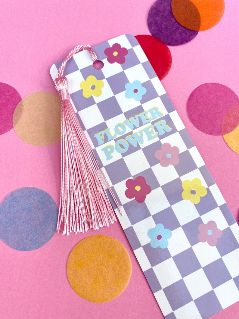 Flower Power Tassel Bookmark Bookworm Book Lover Cute Bookmark Quote bookmark Self Care Gift Lilc and pink gift Feminist image 1