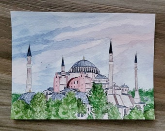 Hagia Sophia Watercolor Painting Hagia Sophia Painting Watercolor Hagia Sophia Gift