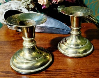 Two Vintage Brass Taper Candle Holders, Two Antique Brass Taper Candle Holders