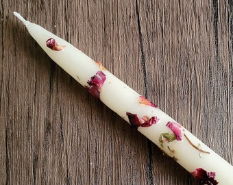 Rose and Beeswax Candle, Rose Candle, Rose Petal Candle, Intention Candles, Love Candle, Hand-dipped Beeswax Taper Candle, 100% natural