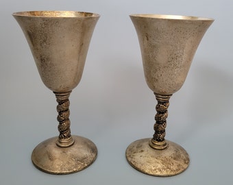 Silver Toned Cordial Goblets Vintage Goblets Made in Spain Offering Cups Offering Goblets Silver Goblets Witchy Goblets Medieval Goblet