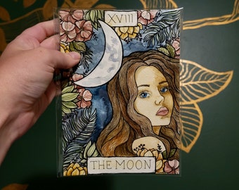 The Moon Original Watercolor and Ink Painting