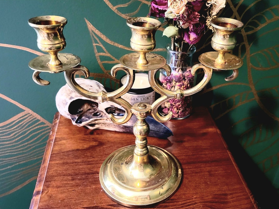 Vintage Brass Baldwin Candelabra, Antique Three Socket Brass Candle