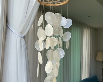 Handmade Capiz Shell Wind Chime: Coastal Home Decor, 15''