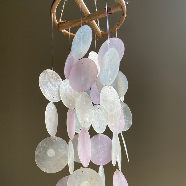 Light pink Capiz shell Wind Chime | Water Sound Home Decor, Capiz shell mobile, capiz shell chime, home decor, capiz shell, wind chimes