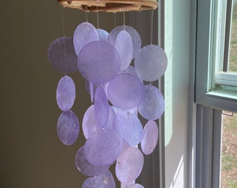 Lilac Capiz Shell Wind Chime | Handmade Bali Mobile, 15''