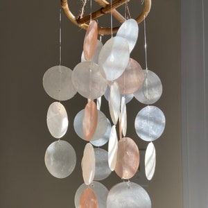 Peach Capiz Shell Wind Chime | Capiz shell chime, Capiz shell mobile, shell mobile, home decor, capiz shell, wind chimes, nursery mobile