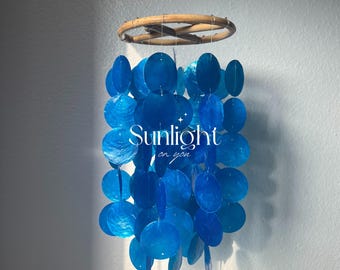 Handmade Ocean Blue Capiz Shell Wind Chime | Coastal Home Decor