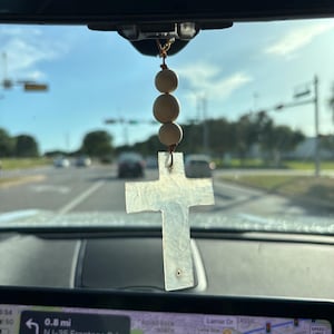 Cross Shell Car hanger | Symbol of Light, Guardian for your journey, Customized memorial Car Charm, Car charm, Cross ornament, pray hanging