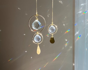 Crystal Sun Catcher | Brass Moon Phase Rainbow Maker
