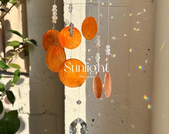 Orange Shell Sun Catcher | Crystal Prism, Handmade Mobile