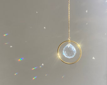 Gold ring Sun catcher | window crystal hanging, minimalist, Prism Window Decor, Sun catcher, Rainbow Crystal, home gift, memorial gift