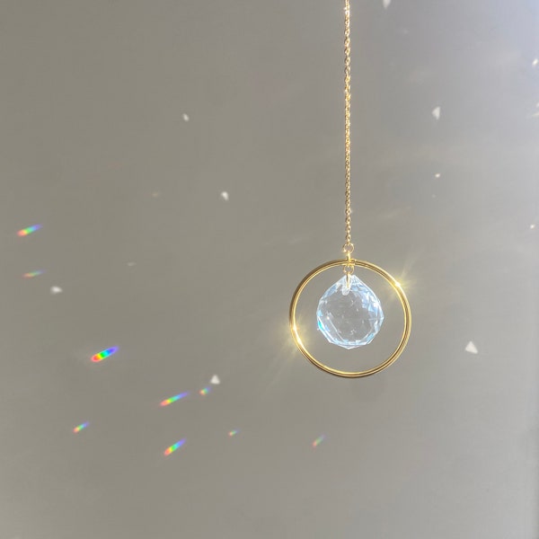 Gold ring Sun catcher | window crystal hanging, minimalist, Prism Window Decor, Sun catcher, Rainbow Crystal, home gift, memorial gift
