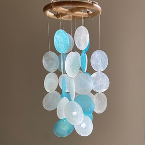 Sky blue capiz Shell Wind Chime Blue | Water Sound Home Decor, Capiz shell mobile, capiz shell chime, home decor, capiz shell, wind chimes