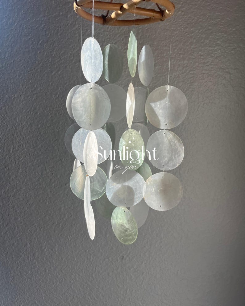 Blue Capiz Shell Wind Chime | Handmade Bali Mobile image 5
