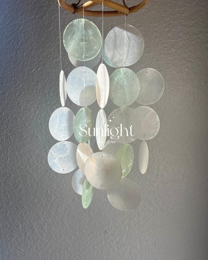 Blue Capiz Shell Wind Chime | Handmade Bali Mobile image 4