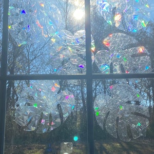 Large Rainbow Suncatcher Sticker | 6 pieces leaf Suncatcher, 7.5&quot; Window Prism Sticker, Window Clings Decor, Rainbow maker sticker