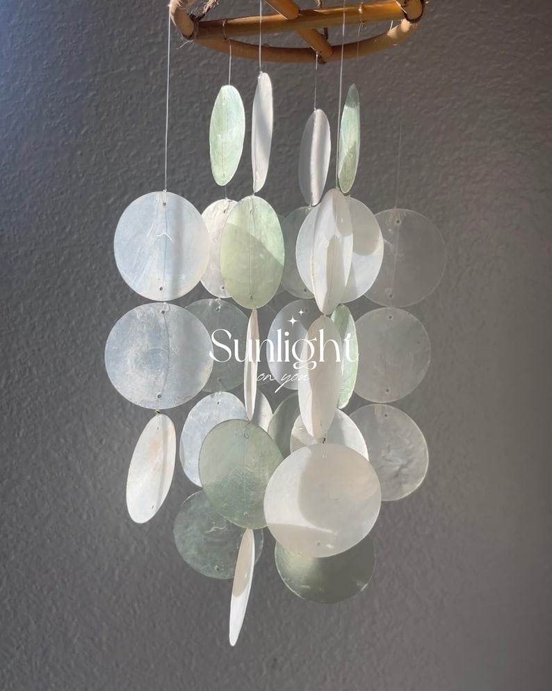 Blue Capiz Shell Wind Chime | Handmade Bali Mobile image 3