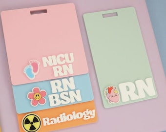 Custom Badge Buddy with Charm – Acrylic Nurse Gift, Font Options, Medical Icon Art