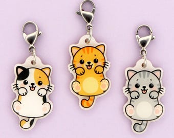 Cat Badge Reel Charm | Kawaii Kitty Double-Sided Acrylic Clip-On | Vet Tech Gift