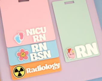 Custom Badge Buddy with Charm – Acrylic Nurse Gift, Font Options, Medical Icon Art
