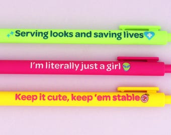 Nurse Pens 3 Pack | Just a Girl, Black Ink, Retractable Grip