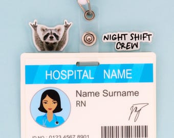 Raccoon Badge Topper | UV Printed Acrylic Nurse Accessory | Night Shift Crew RN CNA