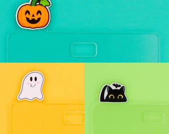 Halloween Badge Topper: Acrylic Pumpkin, Ghost, Black Cat - Nurse ID Accessory
