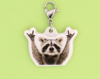Raccoon Badge Reel Charm | Acrylic Dangle for Nurses, Chaos Gremlin Design