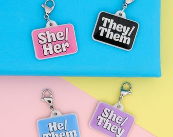 Custom Pronoun Badge Reel Charm | Acrylic Clip-On Gift