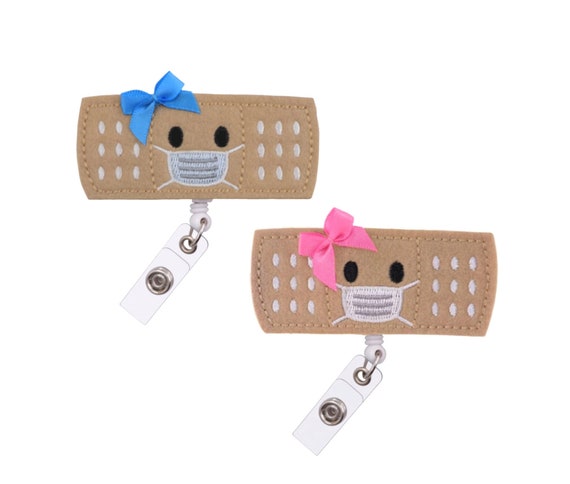 2 Pack Gift Set Badge Reel Bandaid With Mask Pink & Blue Bow for Nurse  Doctor Name Tag Holder With Clip 