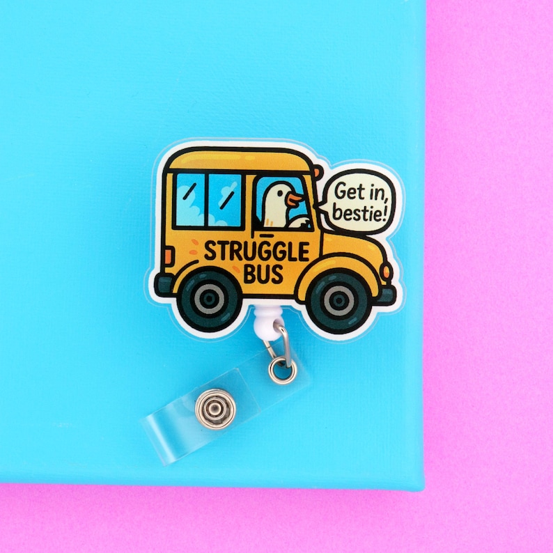 Funny Nurse Badge Reel: Struggle Bus Retractable ID Holder image 2