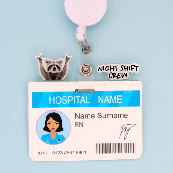 Raccoon Badge Topper | UV Printed Acrylic Nurse Accessory | Night Shift Crew RN CNA