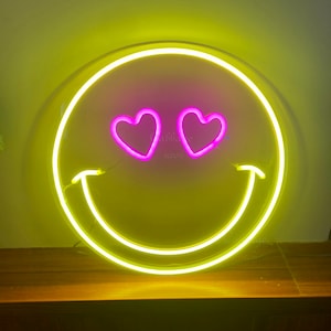 Letreiro de neon personalizado Smiley Face Love Letreiro de neon personalizado Face Letreiro de neon personalizado Quarto Luz de neon personalizada Placa de amor Decoração de parede com luz personalizada Emoji