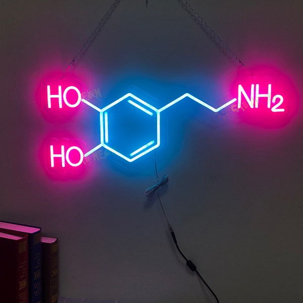 Dopamin-Molekül Neon-Schild für Wand-Kunst-Dekor (Custom Chemische Formel LED Neonlicht, USB Personalisiertes Zeichen Geschenk)