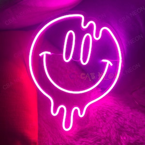 Melting Smiley Face Neon Sign LED Dripping Smile Wall Decor Bedroom  Living Room Neon Light  Art Decor Sign Fashion Gift for Boyfriend