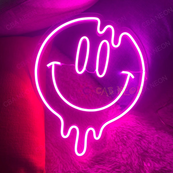 Melting Smiley Face Neon Sign LED Dripping Smile Wall Decor Bedroom  Living Room Neon Light  Art Decor Sign Fashion Gift for Boyfriend