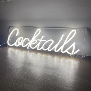 Sinal de néon de coquetéis, logotipo de luz LED, caixa de acrílico vermelho 'Cocktails' luz de néon, sinal de néon personalizado, coquetéis e sonhos, decoração de sinal de néon de bar doméstico