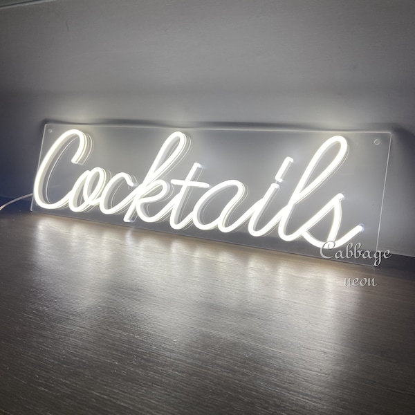 Cocktail Neon Sign, LED Light Logo, Red 'Cocktails' Acrylic Box Neon Light, Custom Neon Sign, Cocktails and Dreams, Home Bar Neon Sign decor