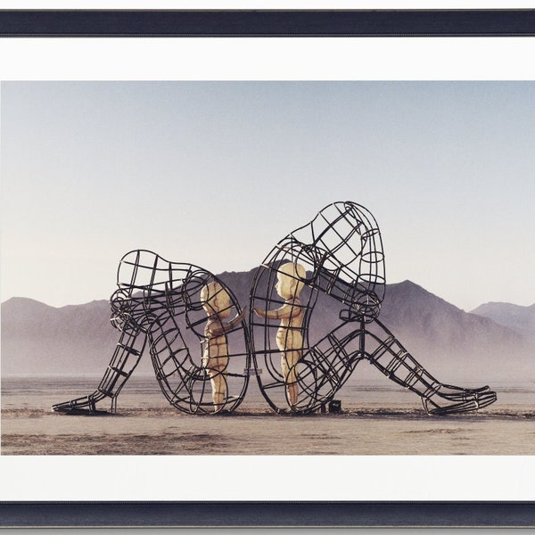 Back to back Wall art print from Burning man. Abstract, Relationships, Caged, Child Inside us. Gift Idea.