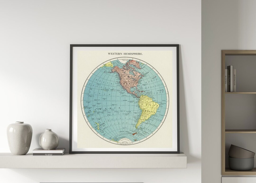 Western Hemisphere Vintage Map Wall Art Print. World Map, Globe, Earth ...