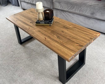 Rustic Coffee Table Handmade Solid Wood With Metal Legs Home Furniture Lounge Table